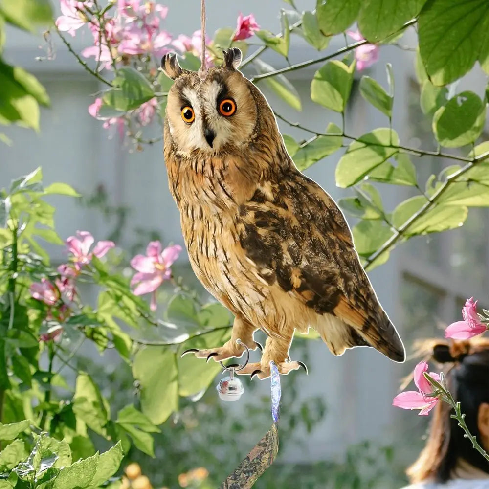 Waterproof Bird Repel Owl Scarecrow Hanging With Bells Fake Bird Scare Device Rectangle Bird Repeller Garden Decoration