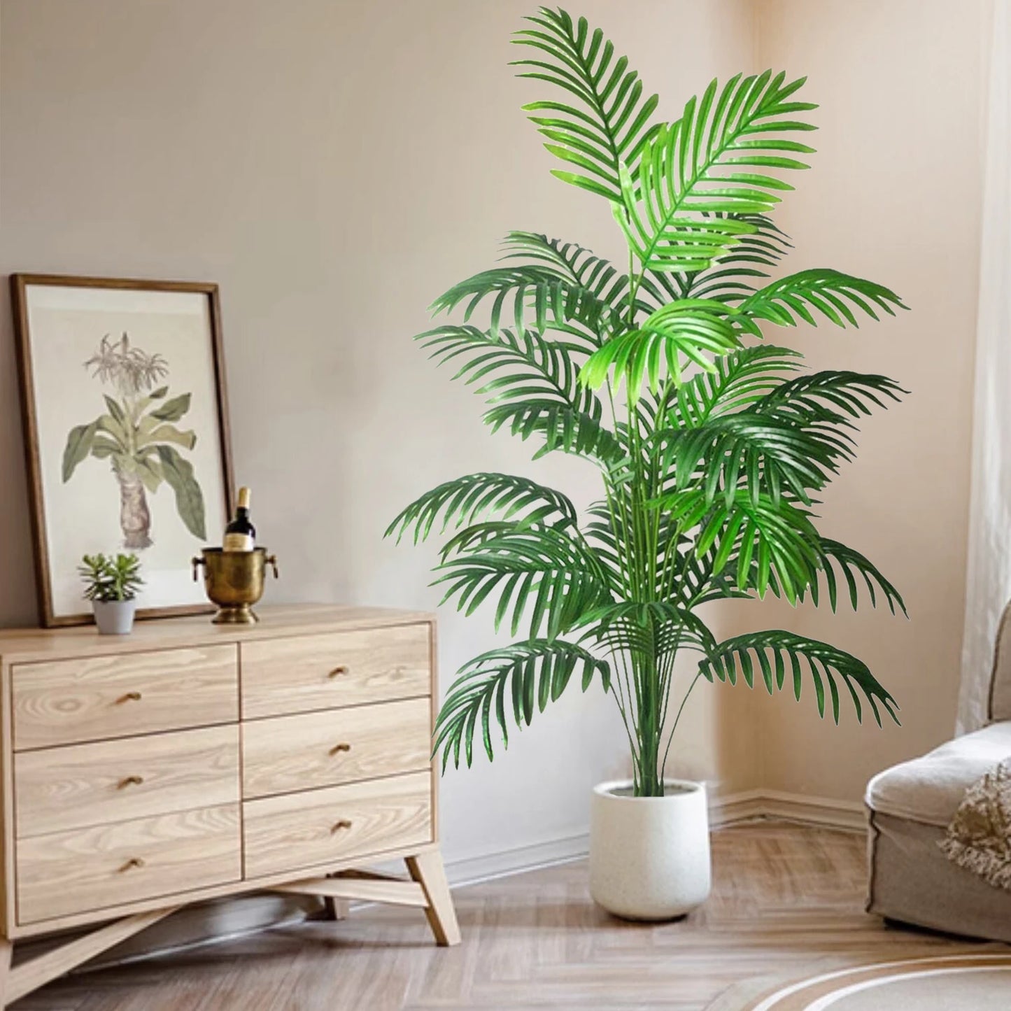 105cm/41.3in Artificial Areca Palm Plant Fake Tropical Leaves Fake Yellow Palm Indoor Home Office Decor