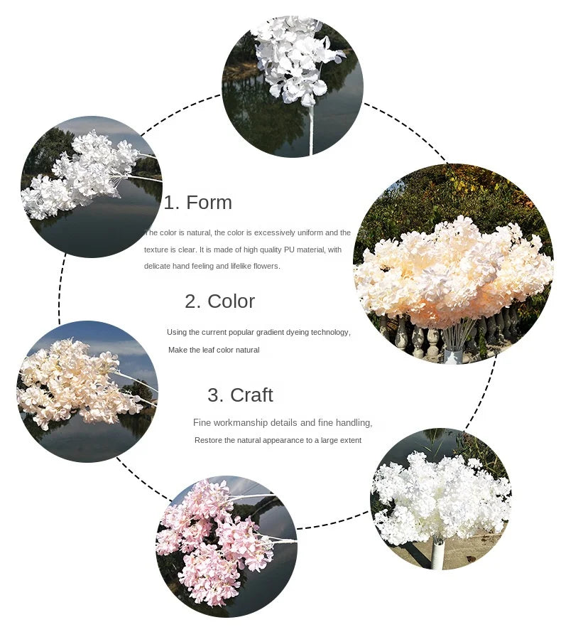 90CM Artificial 4-pronged Cherry Blossom White Stem Silk Flower Arch Suspended Ceiling Artificial Flower Home Wedding Decoration
