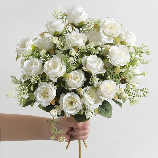Rose Artificial Flowers Bouquet 30cm 5 Head 4 Small Bud Fake Flowers Wedding Decoration for Home Room Decor Flower Arrangement