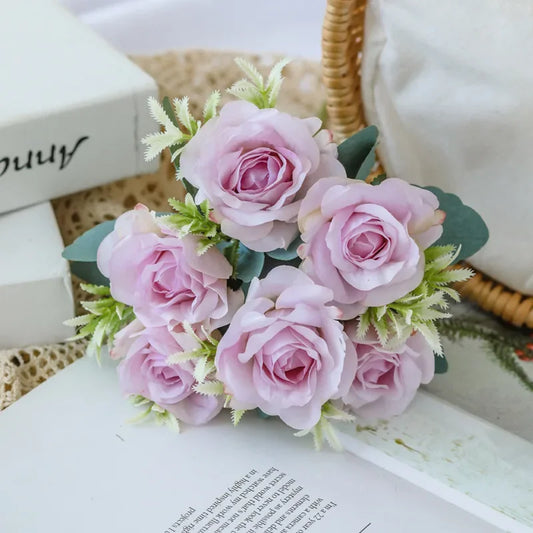 1 Bouquet purple Artificial Flowers Peony Tea Rose Autumn Silk Fake Flowers for DIY Living Room Home Garden Wedding Decoration
