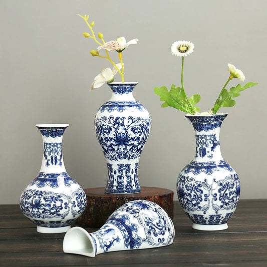Mini Ceramic Vase Antique Blue And White Porcelain Flower Arrangement Home Living Room Classical Art Decoration Wall Hanging