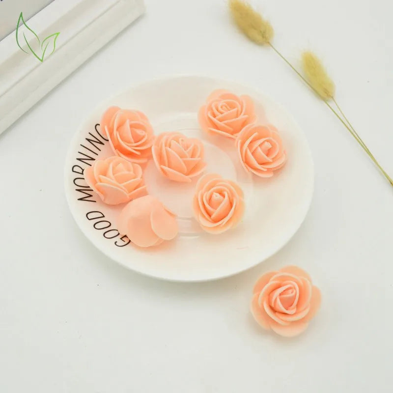 100pcs PE Foam Fake Teedy Bear Roee Head Artificial Flowers Cheap Wedding Home Decoration for Scrapbooking Gift Box Diy Wreath