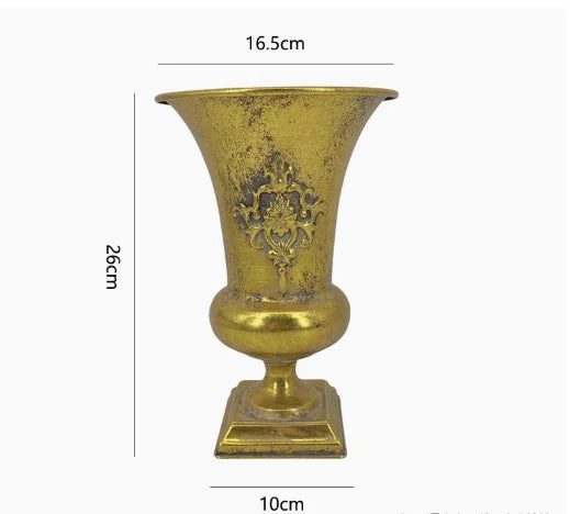 European Retro Iron Goblet Vase Decoration Home Livingroom Flower Arrangement Figurines Crafts Hotel Metal Flowerpot Ornaments