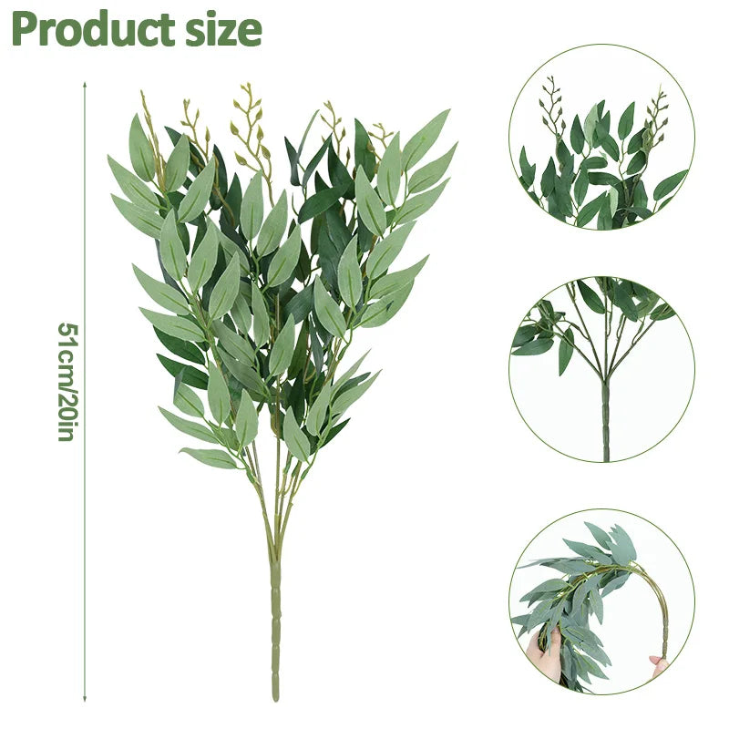 Artificial Willow Bouquet Silk Green Leaves Plant Flower for Wedding Arch Home Vase Garden Decoration Christmas Party DIY Wreath