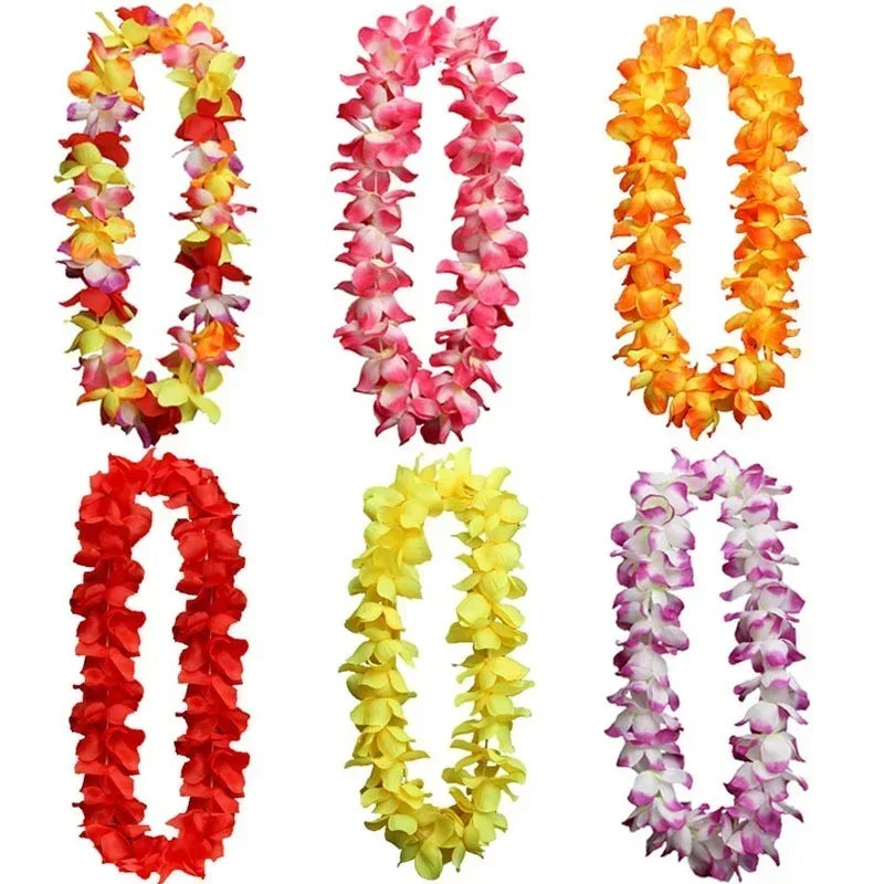 Hawaiian Flower Necklace Leis Artificial Garland Hawaii Beach Party Decoration Fancy Dress Luau     Wedding Birthday Cosplay