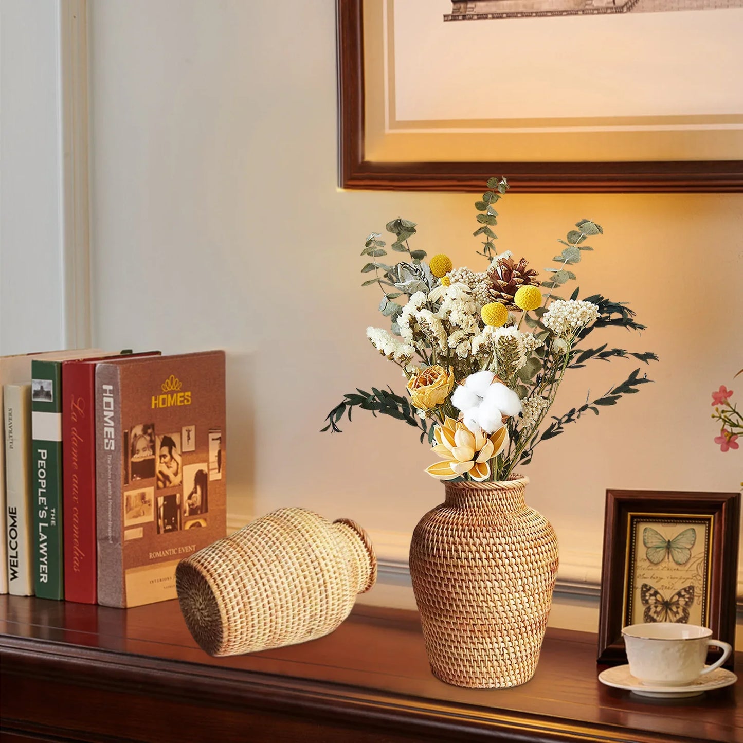 Rattan Woven Flower Vase Rustic Flower Arrangement Containers Large Floor Vase Decorative Imitation Wicker Floor Vase Tall