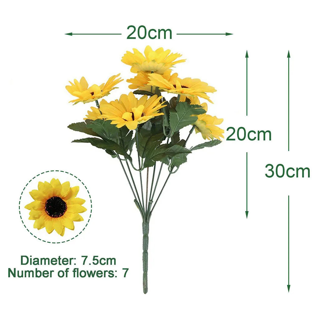 1 Bunch 7 Heads Silk Artificial Sunflowers Fake Flower Bouquet For Garden Wedding Bookstore Party Christmas Decoration