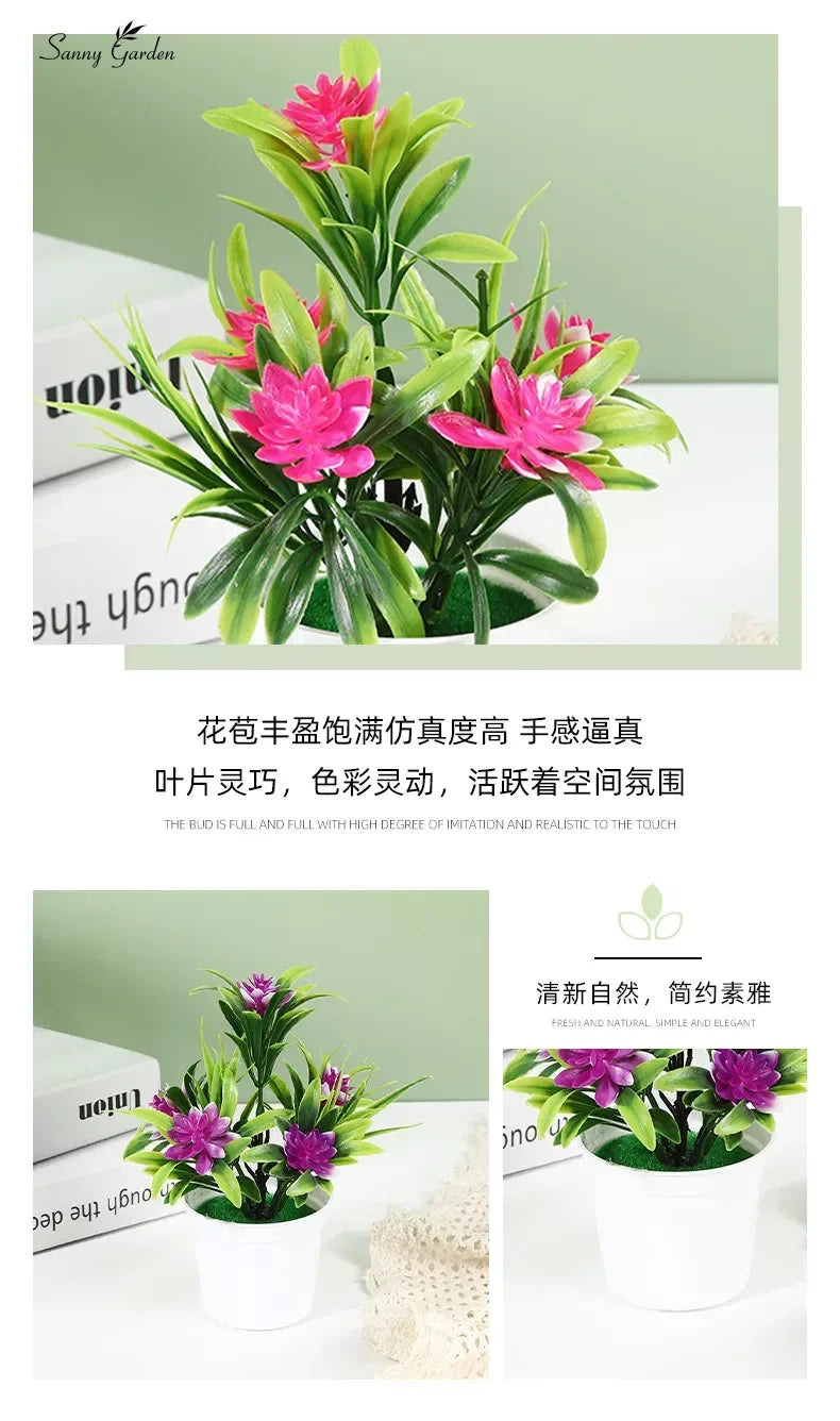 Artificial Potted Simulation Fake Lotus Yellow Red Orange Pink Purple Plants Flower Home Garden Table Decoration Room Ornaments