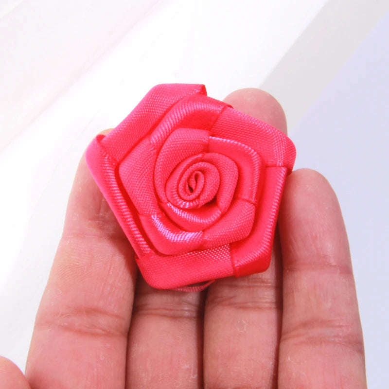 10Pcs 1.5" Handmade Organza Satin Fabric Artificial Rose Flower For Wedding Dress Brooch Decor Headwear Accessories Boutique