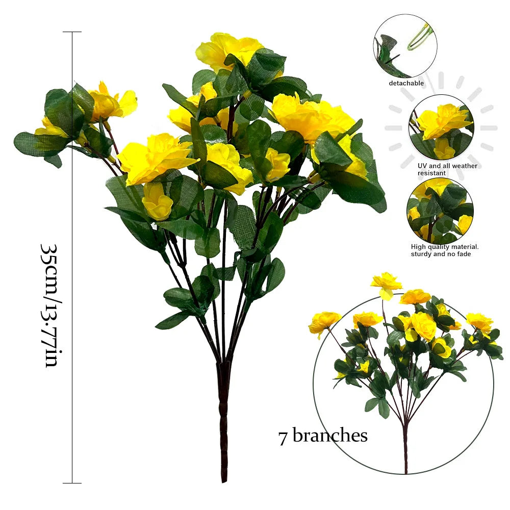 Outdoor Fall Artificial Red Azalea High Quality Flowers Bushes UV Resistant Decor Fake Flowers Home Decorations Small For Garden