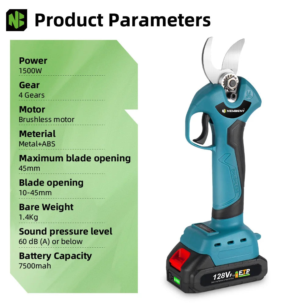 NEWBENY 30mm Cordless Brushless Electric Pruning Shears – 4 Gears, Fits Makita 18V Battery