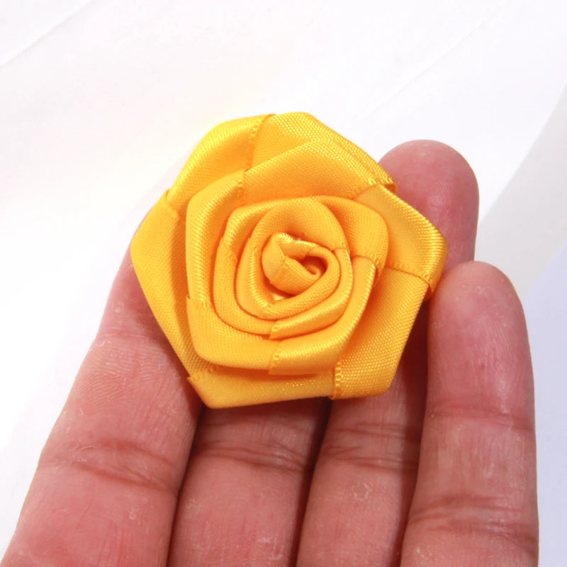 10Pcs 1.5" Handmade Organza Satin Fabric Artificial Rose Flower For Wedding Dress Brooch Decor Headwear Accessories Boutique