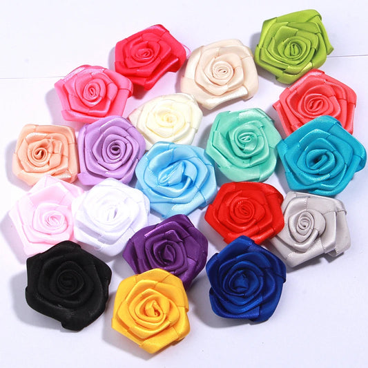 10Pcs 1.5" Handmade Organza Satin Fabric Artificial Rose Flower For Wedding Dress Brooch Decor Headwear Accessories Boutique