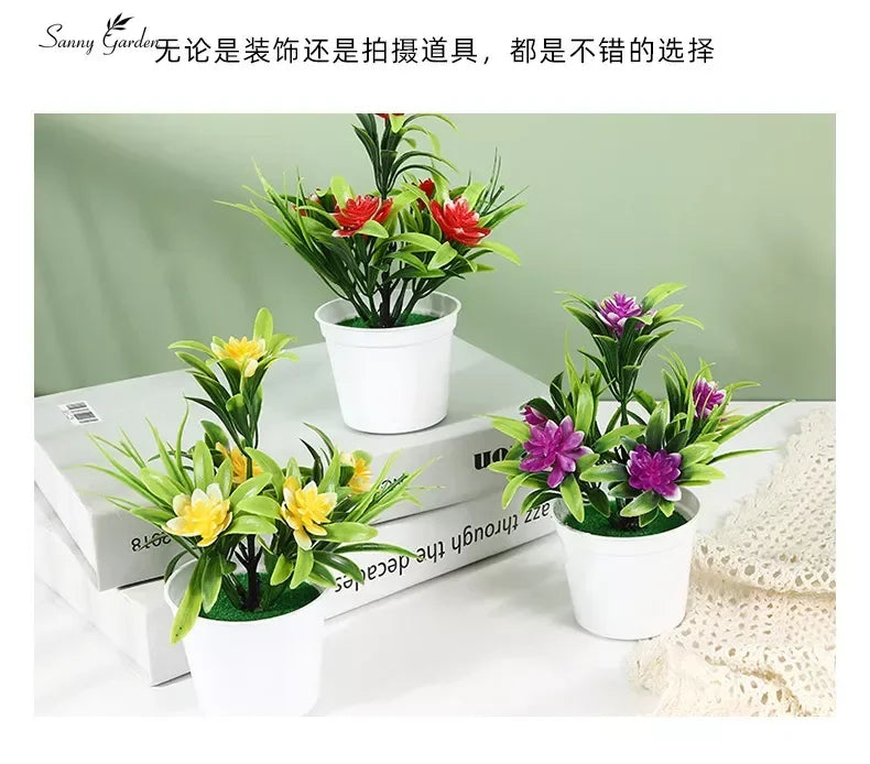Artificial Potted Simulation Fake Lotus Yellow Red Orange Pink Purple Plants Flower Home Garden Table Decoration Room Ornaments