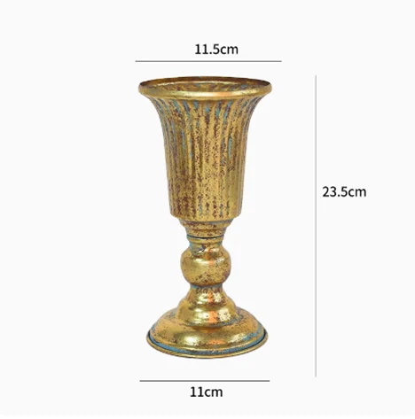European Golden Retro Iron Vase Flower Arrangement Vessel Decoration Home Room Ornaments Wedding Banquet Table Accessories Items