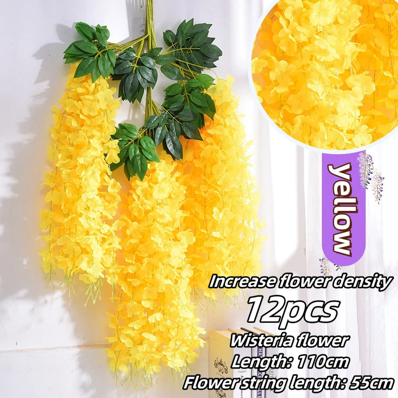 12pcs Thick Wisteria Flowers Fake Wisteria Hanging Flowers Artificial Wisteria Flowers Ceiling Flower Plants Exterior Decoration