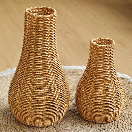 1Pc Imitation Rattan Woven Flower Vase Handmade Plastic Plant Flower Pot Flower Arrangement Containers for Home Table Decoration