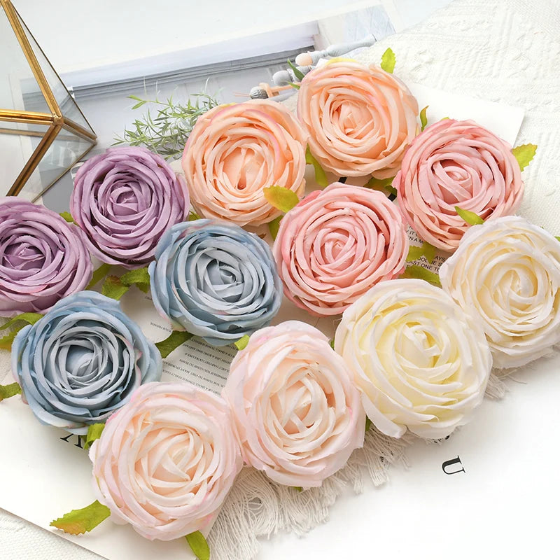 100pcs/7cm White Lily Artificial Silk Flower Heads DIY Wedding Decoration Party Wreath Scrapbooking Craft Fake Flowers