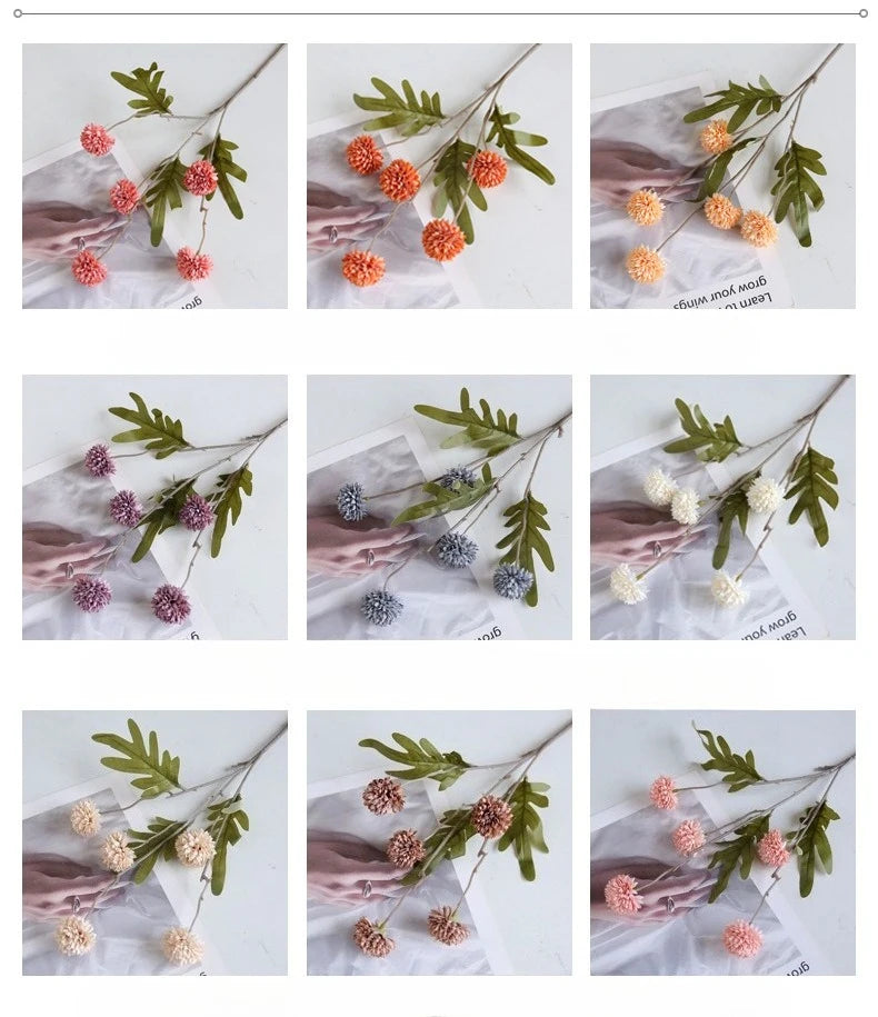 10 pcs Dandelion Artificial Flower Wedding  5 Head Fake Flowers Small Thorn Ball Home Decoration Bouquet Valentine's Day