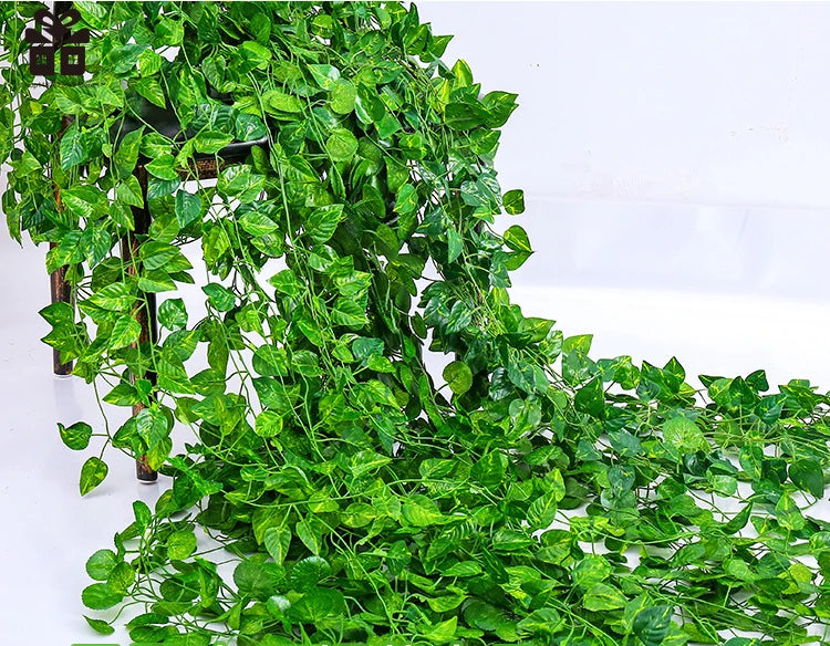 2.1M Artificial Plant Green Ivy Leaf Garland Silk Wall Hanging Vine Home Garden Decoration Wedding Party DIY Fake Wreath Leaves