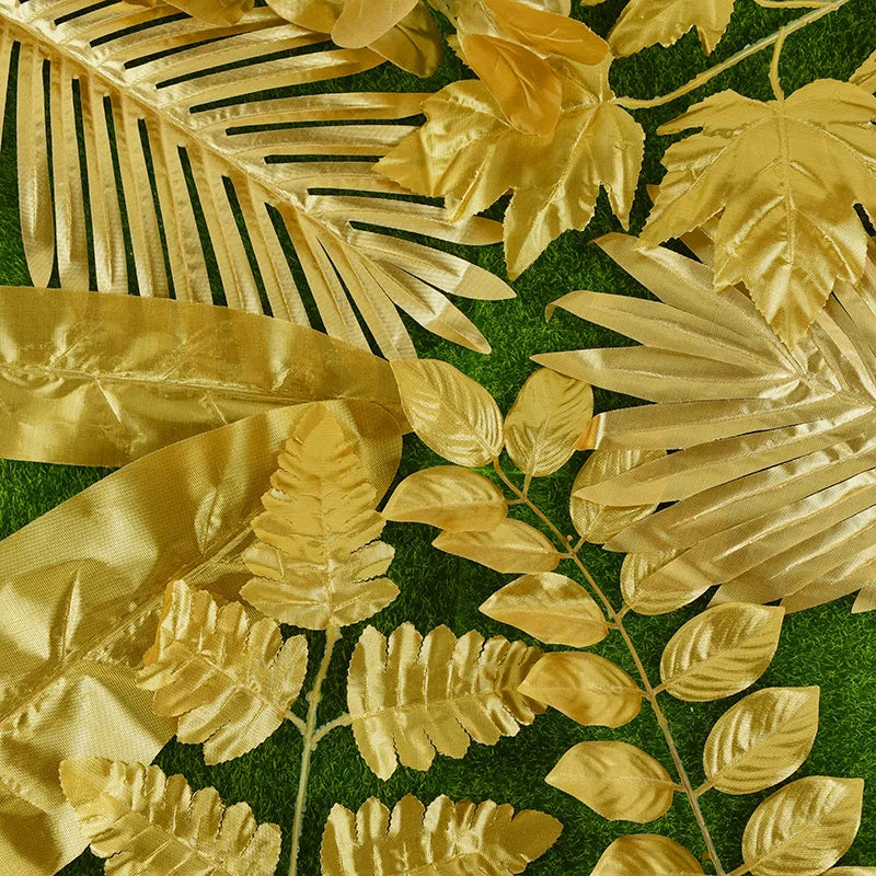 5Pcs Artificial Tropical Palm Tree Leaves Gold Silk Turtle Leaf Branch Fake Plant For Hawaii Wedding Jungle Birthday Party Decor