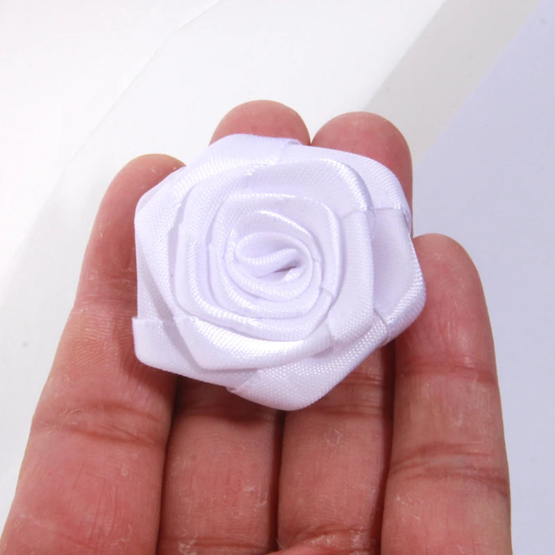 10Pcs 1.5" Handmade Organza Satin Fabric Artificial Rose Flower For Wedding Dress Brooch Decor Headwear Accessories Boutique