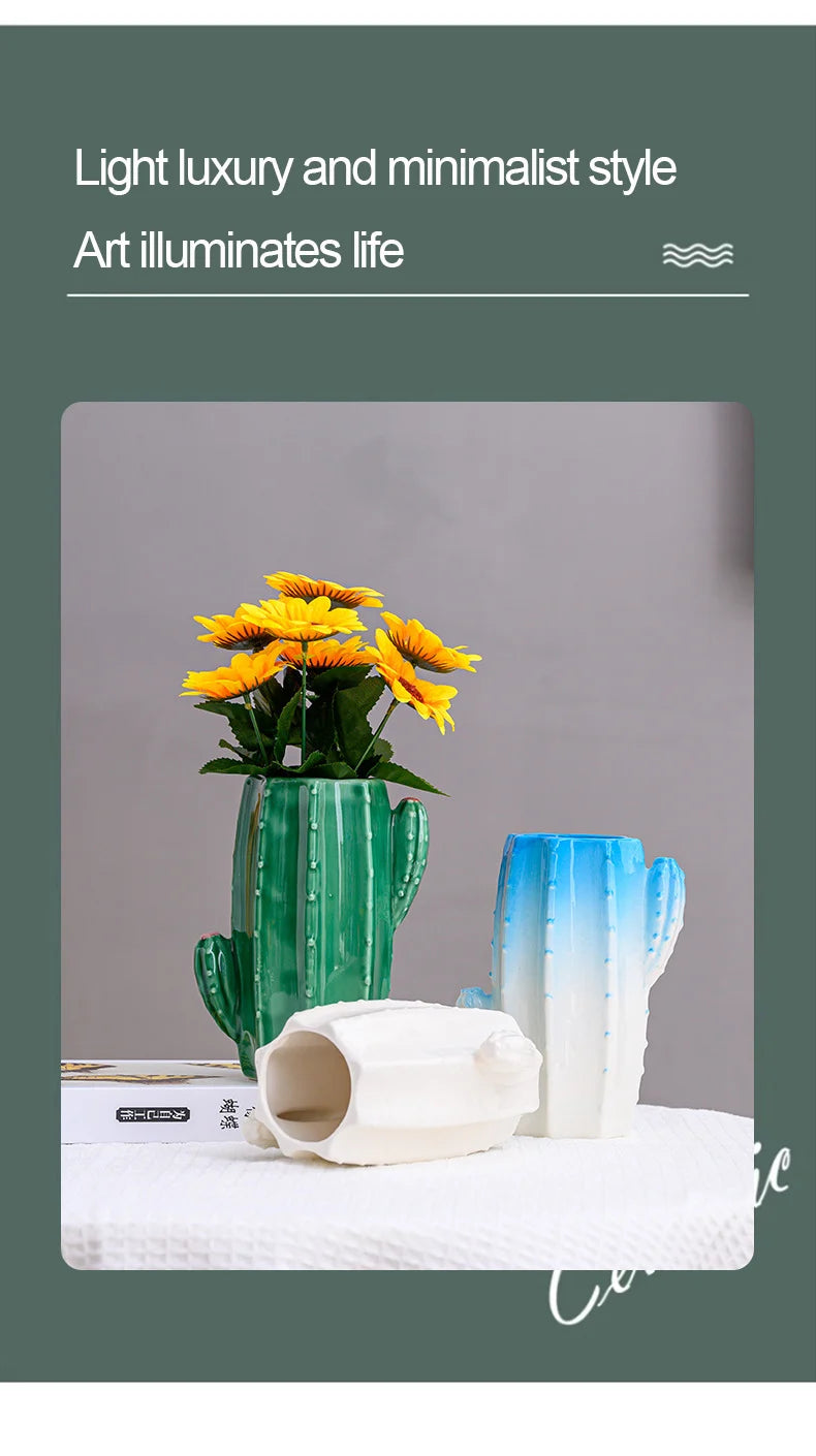 European style creative ceramic cactus vase decoration, dried flowers, hydroponic flowers, living room, pen holder, TV cabinet,