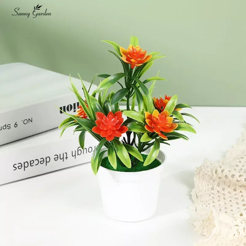 Artificial Potted Simulation Fake Lotus Yellow Red Orange Pink Purple Plants Flower Home Garden Table Decoration Room Ornaments