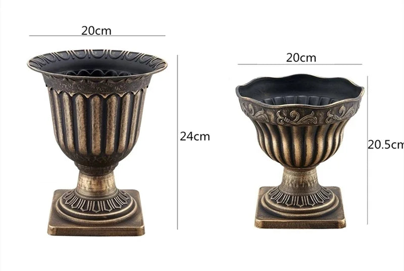Plastic Distressed Vase Retro Flower Arrangement Roman Column carved copperStyle Wedding Props basin Home Desk White pot Display