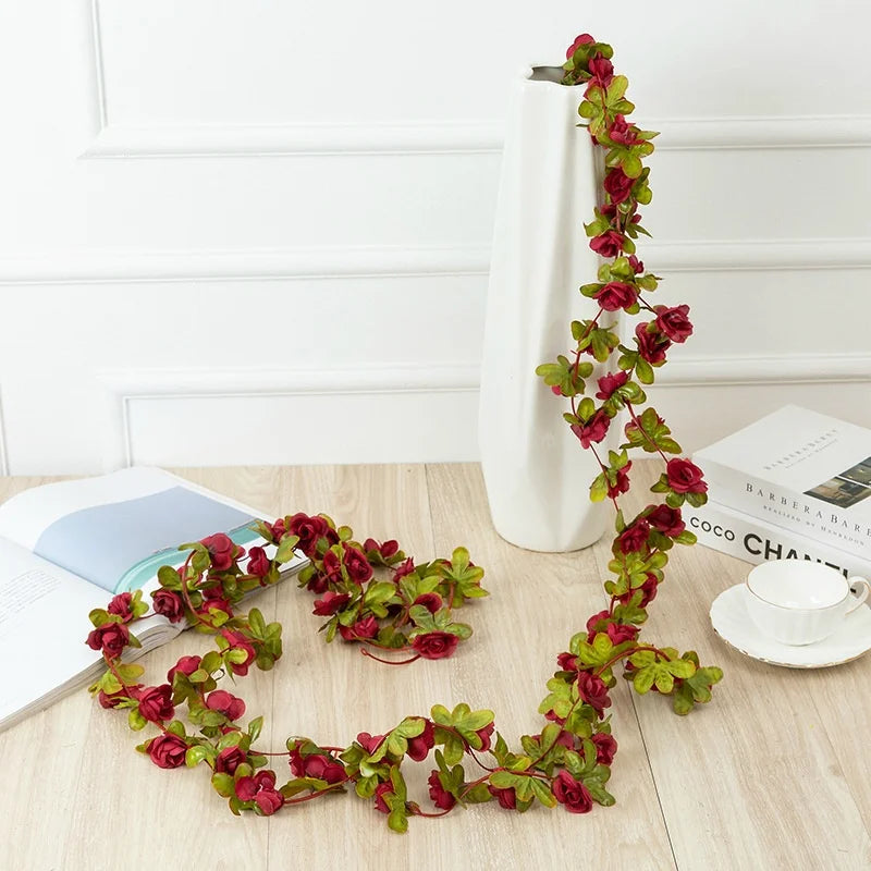 2.5m Rose Artificial Silk For Wedding Garland  Fake Plant Flowers Vine Home Room Wedding Wall Hanging Garden Arch DIY Decoration