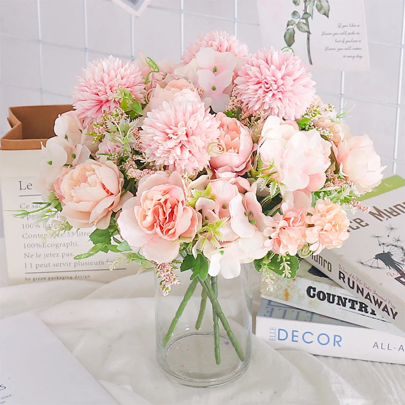 Beautiful Artificial Flowers Silk Peony For Vase Bride Bouquet Wedding Home Room Table Decoration Fake Floral Hydrangea Gifts
