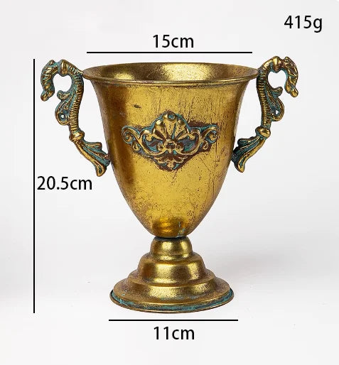 European Golden Retro Iron Vase Flower Arrangement Vessel Decoration Home Room Ornaments Wedding Banquet Table Accessories Items
