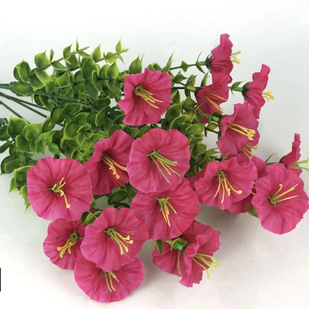 Garden Outdoor Artificial Flowers Simulation Eucalyptus Petunia With Green Leaves Bouquet Fake Morning Glory Home Decoration