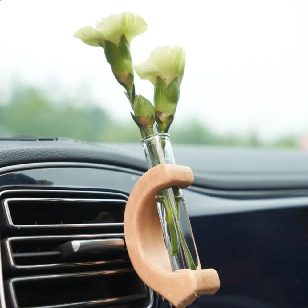 Test Tube Solid Wood Vase Mini Bonsai Vase Plant Floral Container Plant Breeding Station Mini Glass Car Flower Vase Car Decor