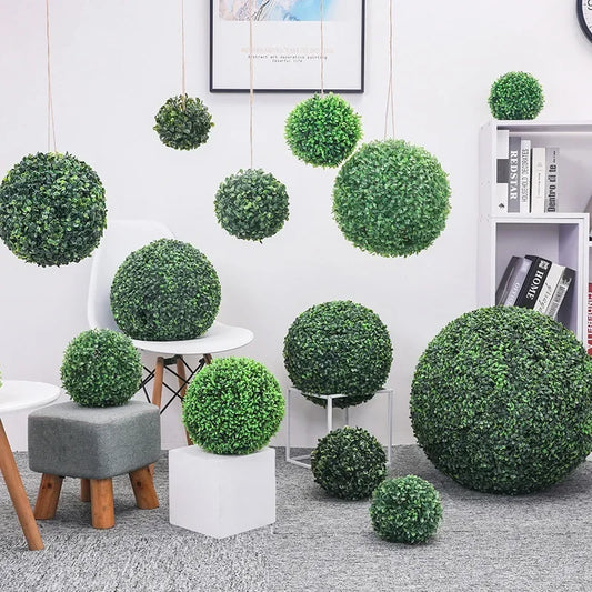 10-48cm artificial green plant grass ball simulated boxwood decorative ball balcony courtyard garden wedding home decoration