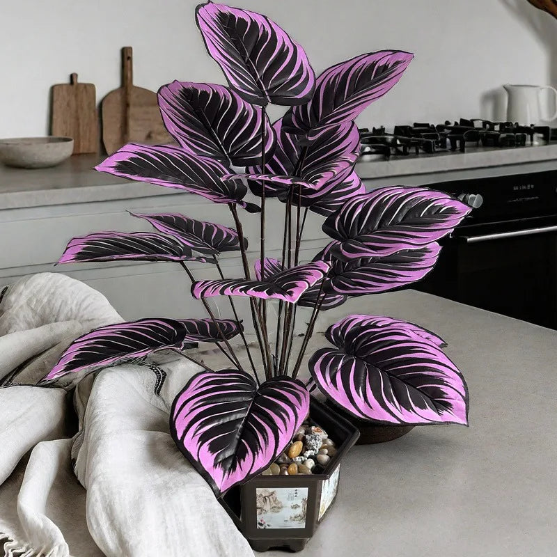 1PC Artificial Plant Violet Gradient Red Grain Leaves Simulation Dark Green Plant Bonsai Hotel Living Room Floor Decoration