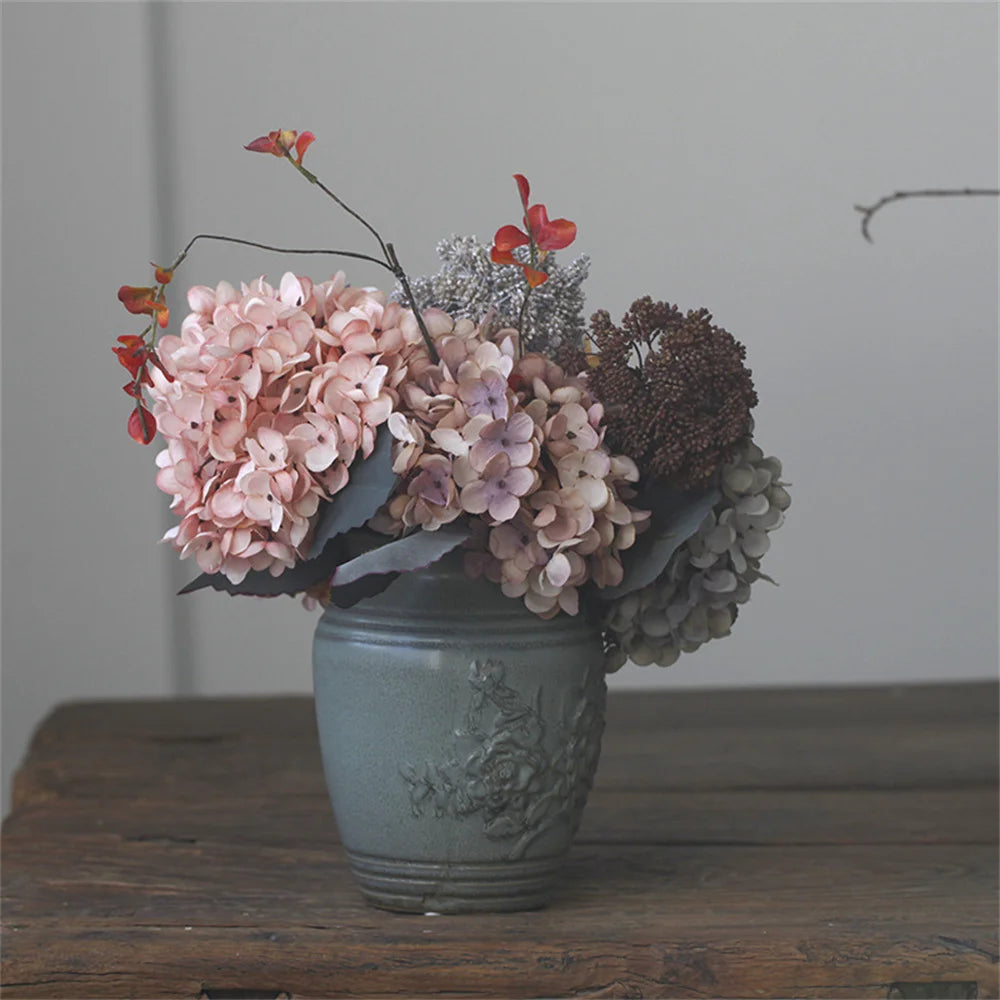 Silk Hydrangea Artificial Flowers Vase for Home Decoration Accessories Wedding Decorative Fake Plants Christmas Garland Material