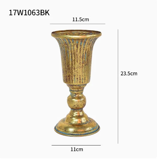 European Retro Iron Goblet Vase Decoration Home Livingroom Flower Arrangement Figurines Crafts Hotel Metal Flowerpot Ornaments