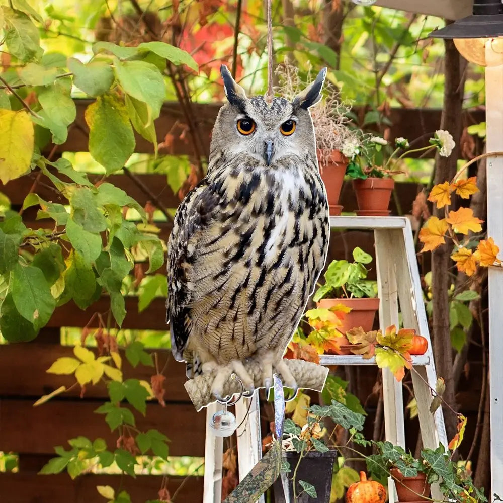 Waterproof Bird Repel Owl Scarecrow Hanging With Bells Fake Bird Scare Device Rectangle Bird Repeller Garden Decoration