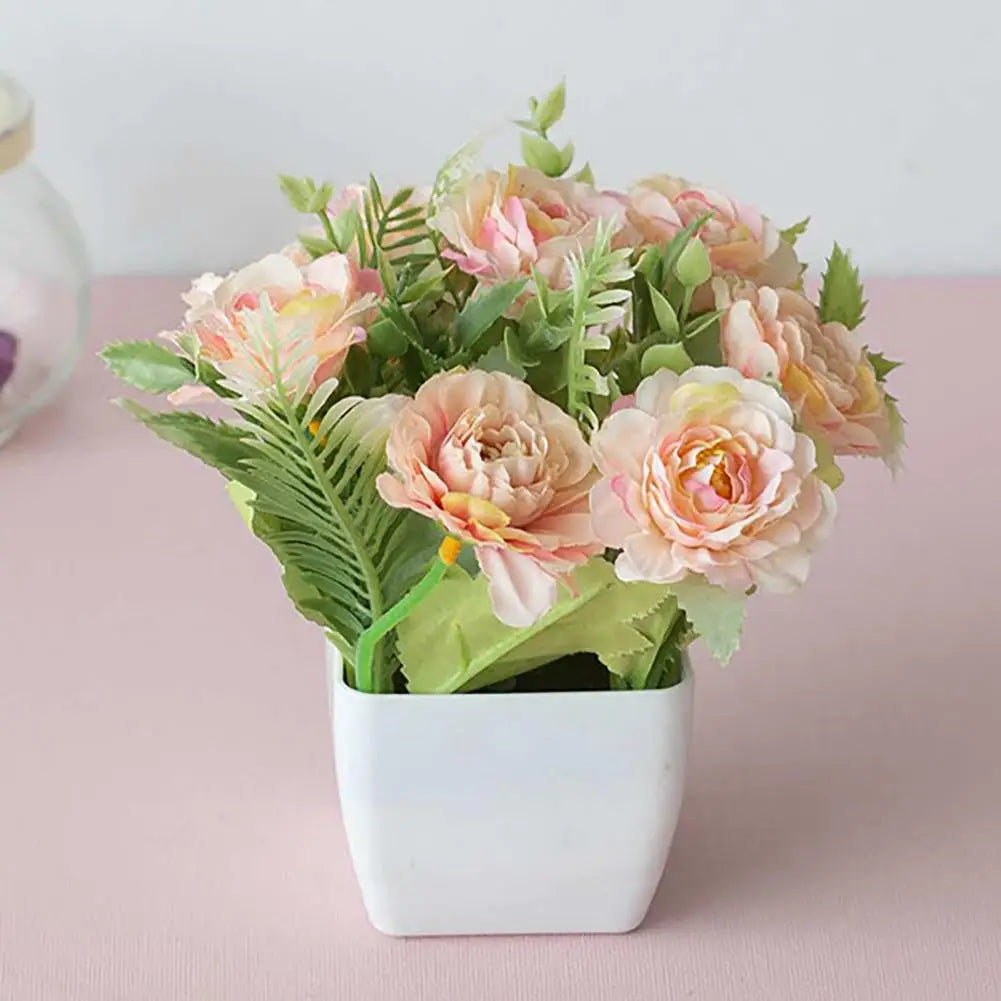 Multi-color Rose Flower Artificial Potted Plant Artificial Bonsai Potted Fake Flower Home Garden Office Table Room Decoration