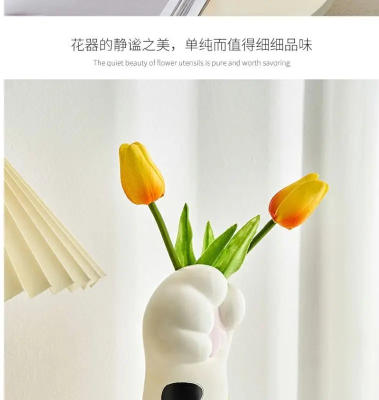 Cute Cat Hand Vase Ornament Ins Dry Flower Simulation Flower Living Room Foyer Decoration Dining Flower Arrangement Ceramicpot