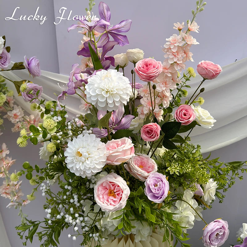 Outdor Wedding Decoration Artificial Flowers Hanging Flower Row Road Leading Floor Flower Row Flower Ball Floral Backdrop Decor