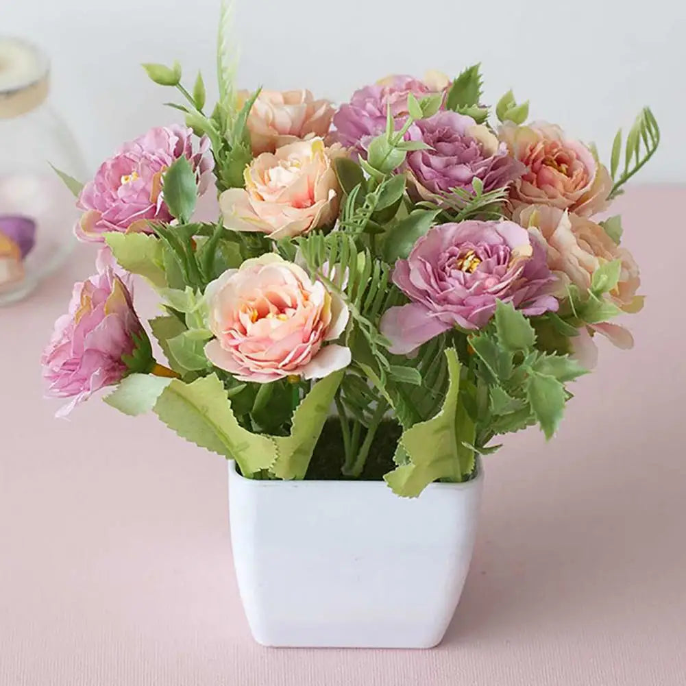 Multi-color Rose Flower Artificial Potted Plant Artificial Bonsai Potted Fake Flower Home Garden Office Table Room Decoration