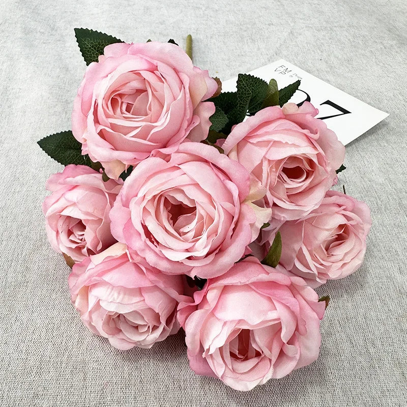 43CM7 Head Pearl Rose Artificial Flower Wedding Road Guide Bouquet Flower Arrangement Valentine's Day Decoration Home Ornament