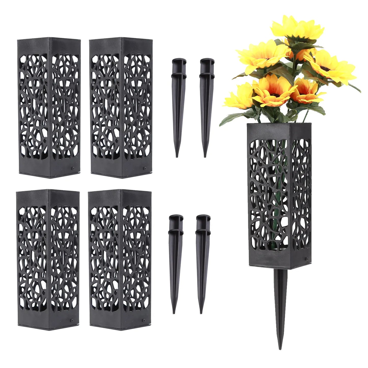 Grave Vase Plastic Stake In Ground Cemetery Grave Fluted Flower Vases Holder with Drainage Hole for Gravestone Decorations