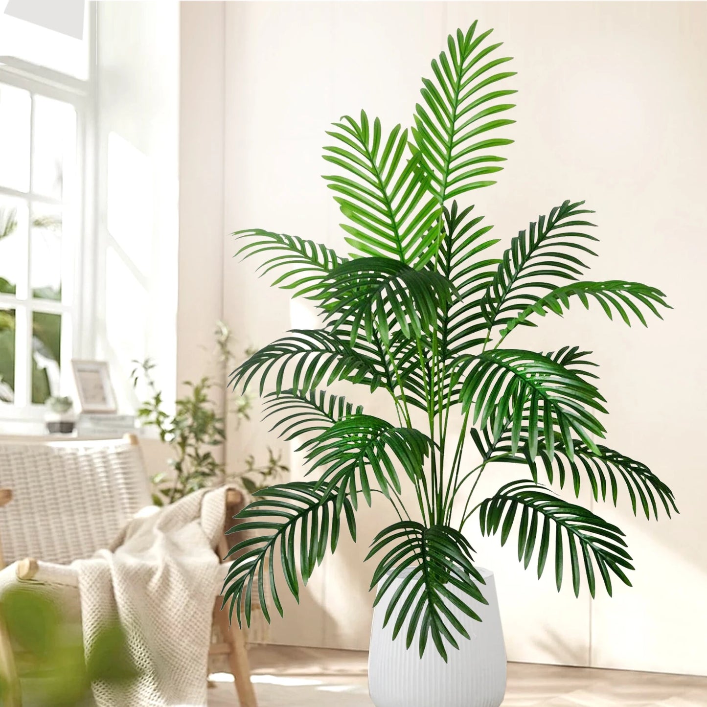 105cm/41.3in Artificial Areca Palm Plant Fake Tropical Leaves Fake Yellow Palm Indoor Home Office Decor