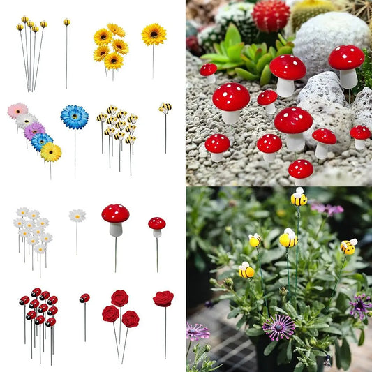Creative Bee Garden Stakes Yard Planter Colorful Butterflies Mushroom Stakes Ornaments Outdoor Gardening Flower Pots Decoration
