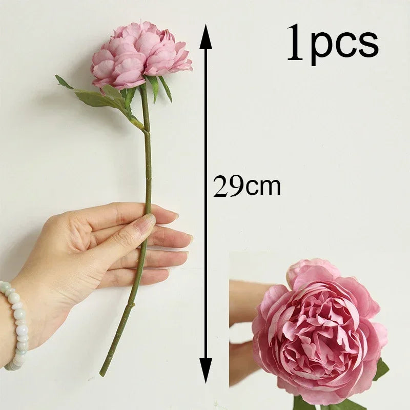 30cm Rose Pink Silk Peony Artificial Flowers Bouquet 5 Big Head an Bud Cheap Fake Flowers for Home Wedding Decoration indoo