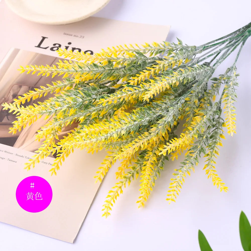 Artificial Flowers Flocked Plastic Lavender Bundle Fake Plants Wedding Bridle Bouquet Indoor Outdoor Home Kitchen Office Table